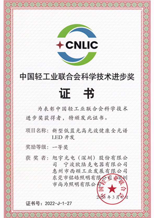 中國(guó)輕工業(yè)聯(lián)合會(huì)科學(xué)技術(shù)進(jìn)步獎(jiǎng)證書(shū)